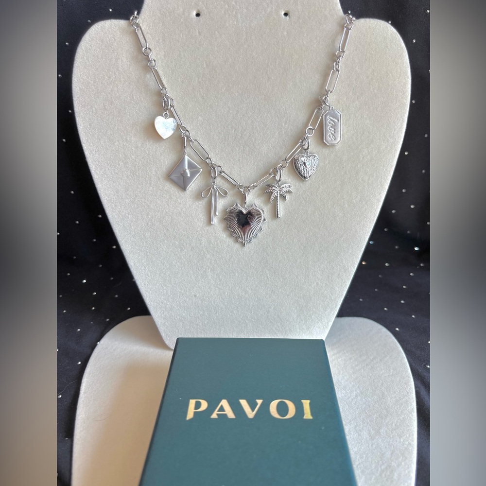 Pavoi Silver Charm Necklace with Mixed Charms - Silver